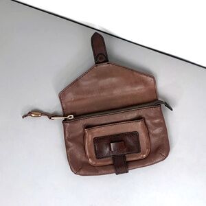 FRYE Leather Clutch in Tan with Brass Tone Hardware
